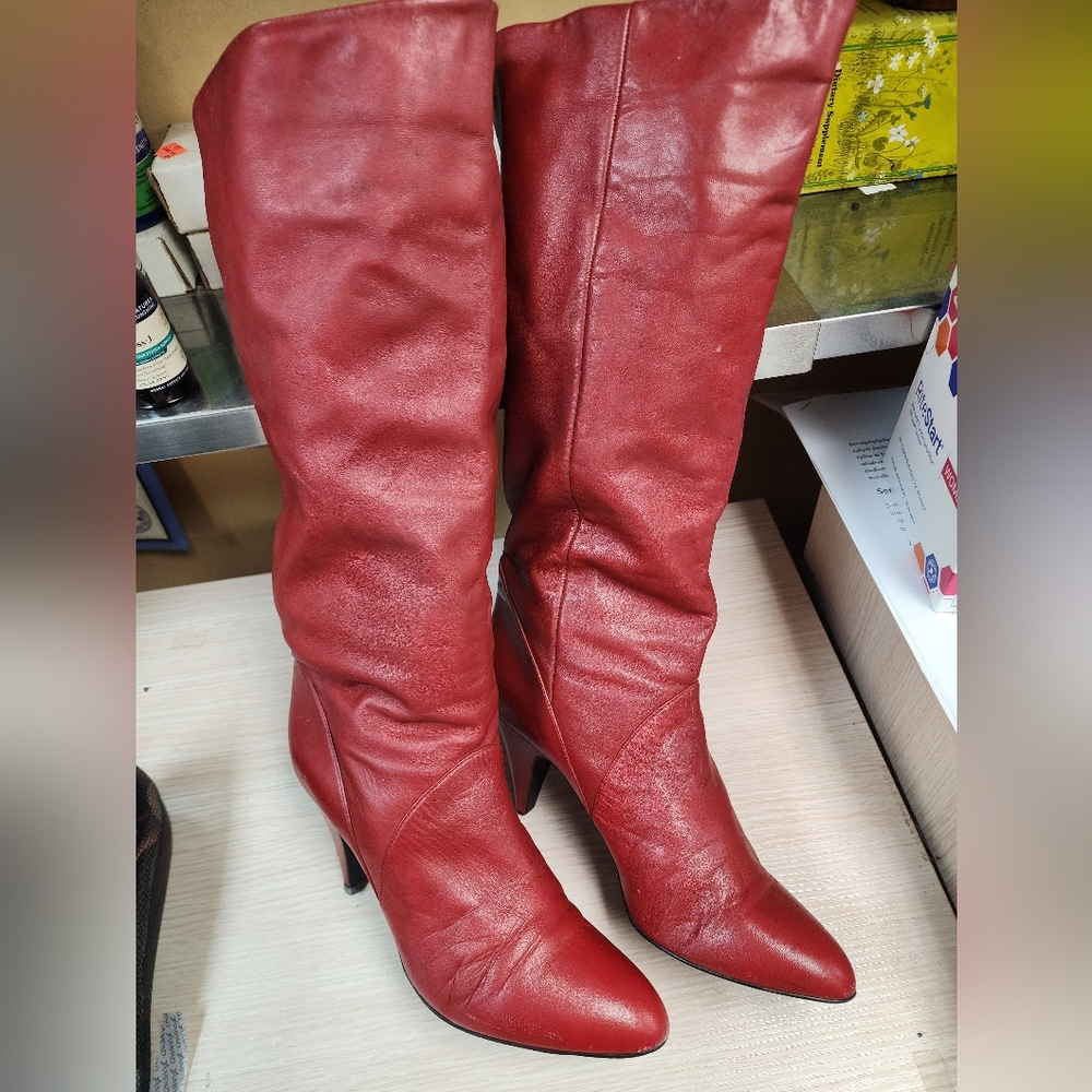 Bootalino by Corelli Brazil 100% Leather Red Brown Size US 7.5 Knee High Boots